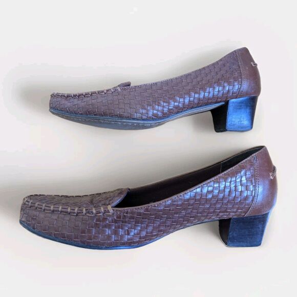 Trotters Women’s 7.5M Brown Leather Woven Loafers Slip-On Block Heel Shoes - Picture 11 of 12